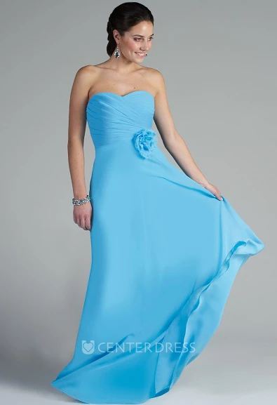Sweetheart A-line Chiffon Long Dress With Waist Flower