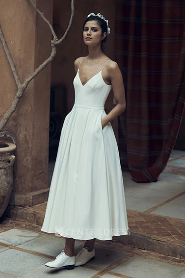 Simple ankle 2025 length wedding dresses