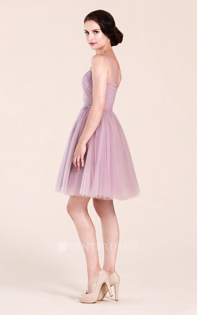 A-line High Neck  Short Tulle Bridesmaid Dress