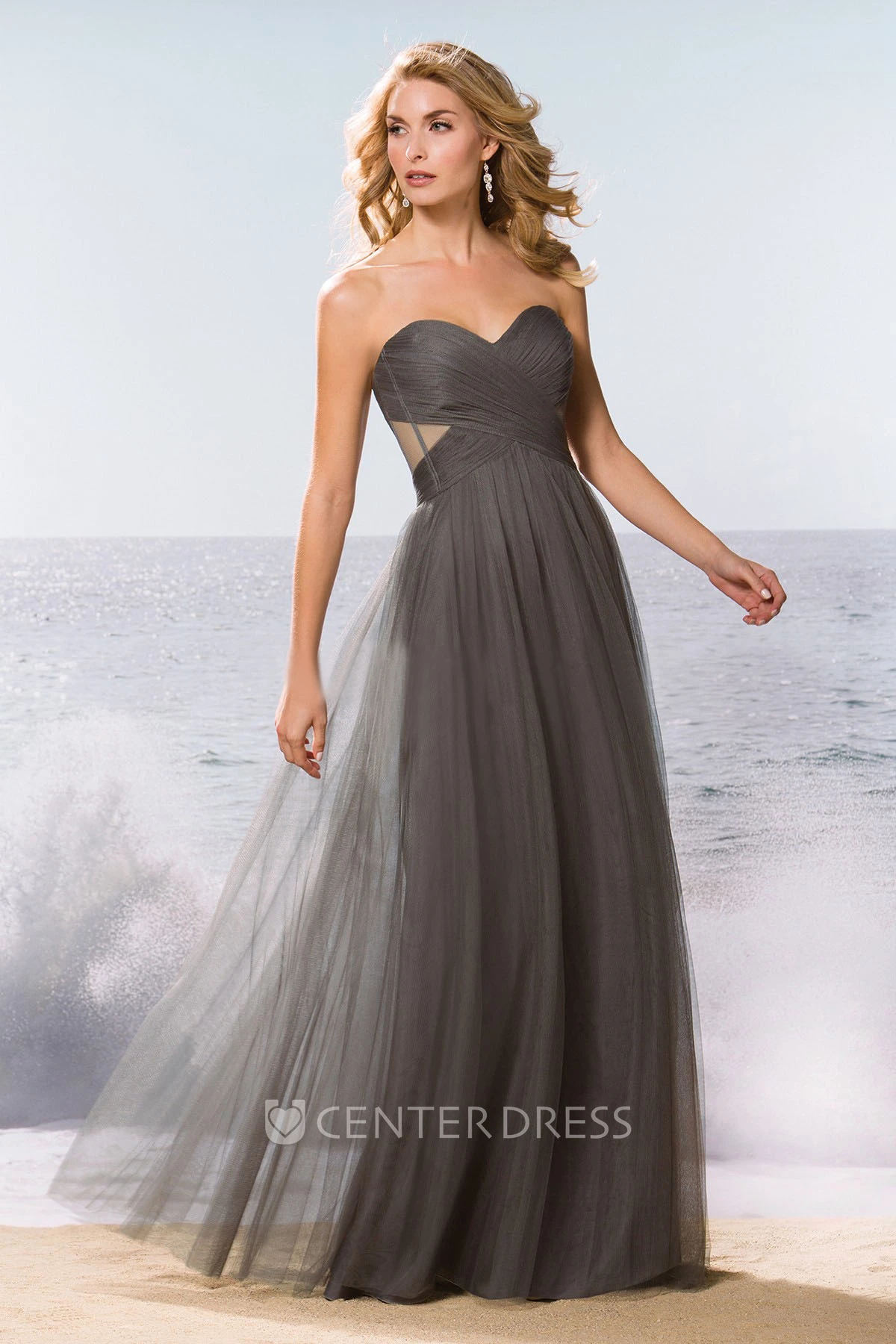 Sweetheart A-Line Tulle Gown With Pleats And Side Cuts