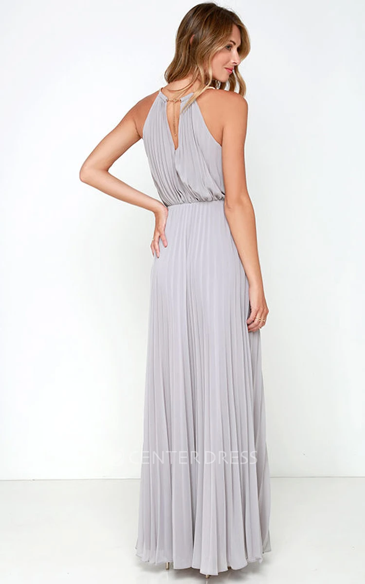 Chiffon Long Charming Sleeveless Dress With Pleats