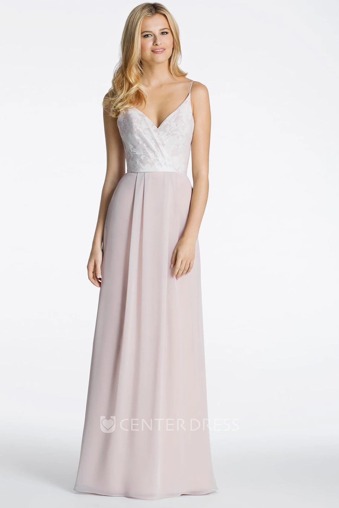 Spaghetti Maxi Sleeveless Appliqued Chiffon Bridesmaid Dress
