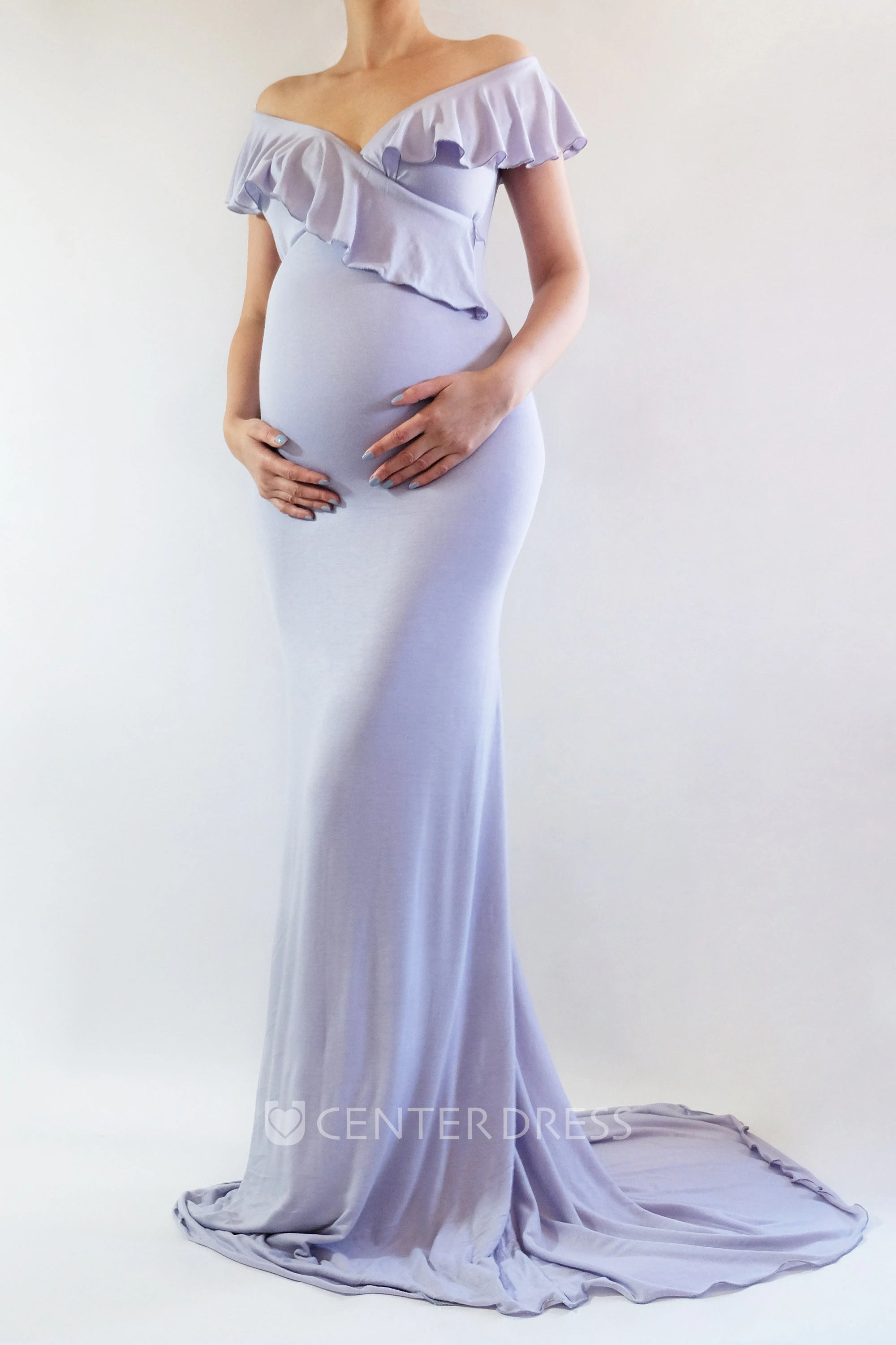 Sheath Sweep Brush Train Short Sleeve Empire Maternity Dress
