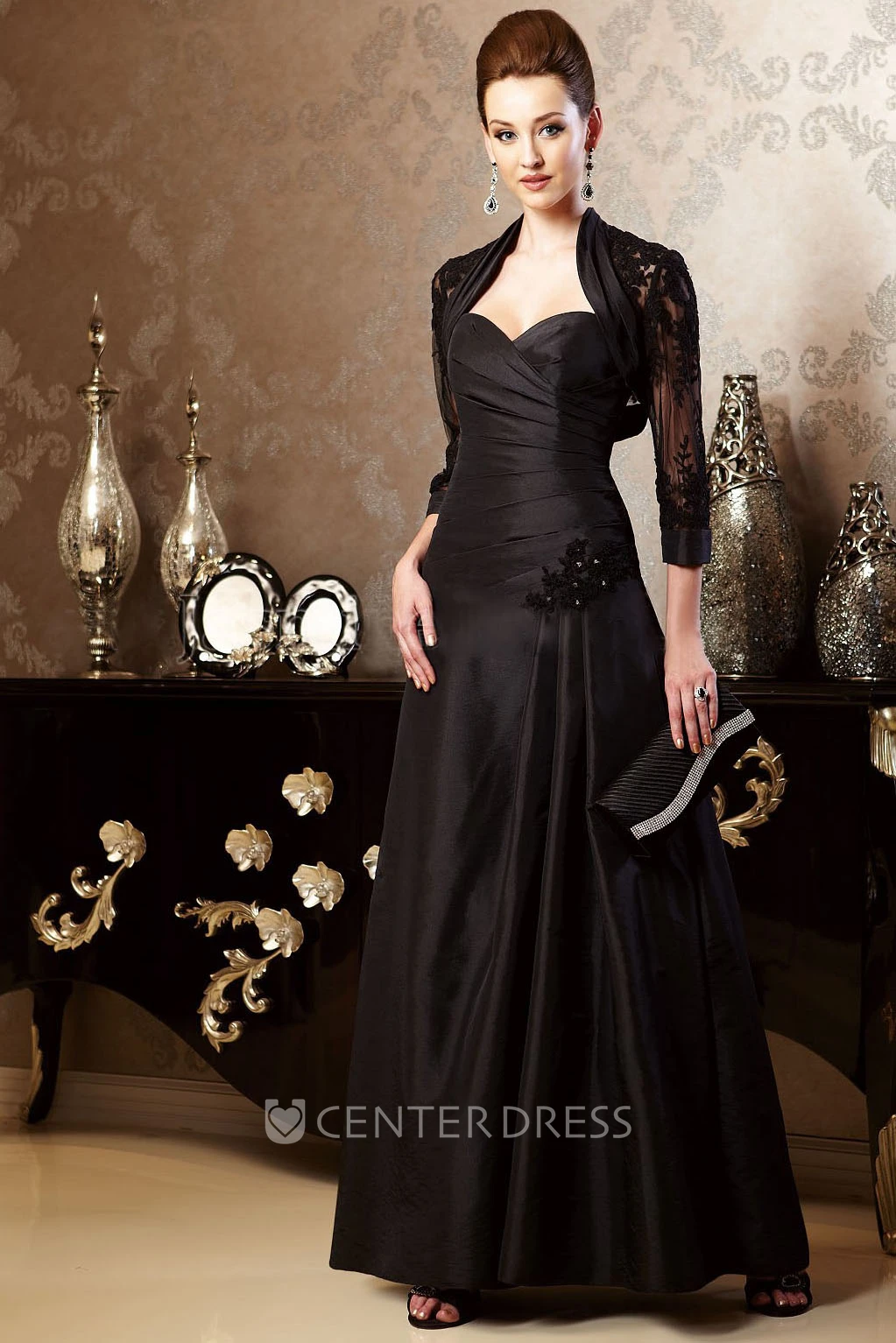 Sweetheart Long Mother Of The Bride Dress With 3-4 Sleeved Jacket Style And Beadings