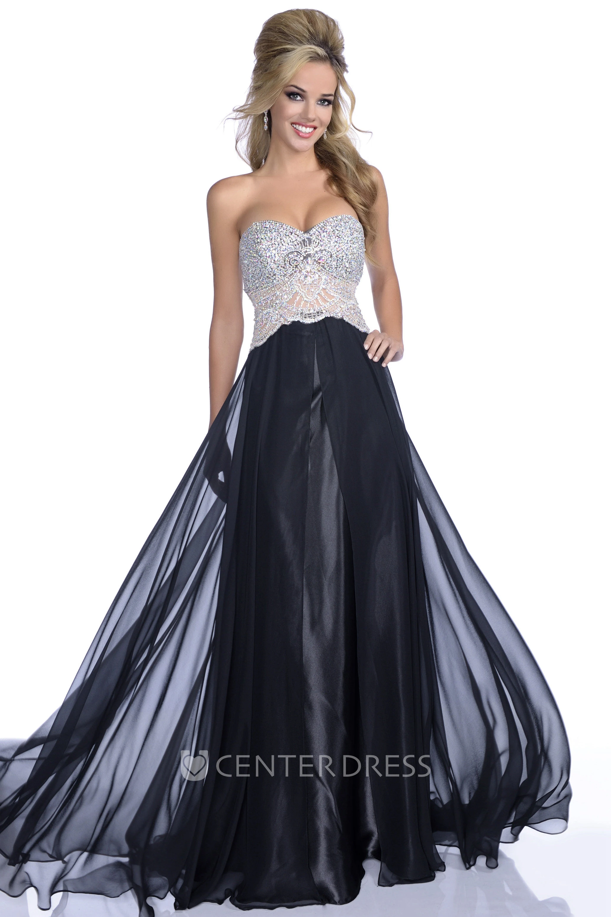 Sweetheart A-Line Chiffon Gown With Rhinestone Bodice