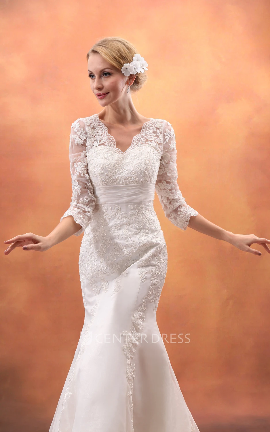 Impressive Siren Laced Half-Sleeve Gown With Brush Train