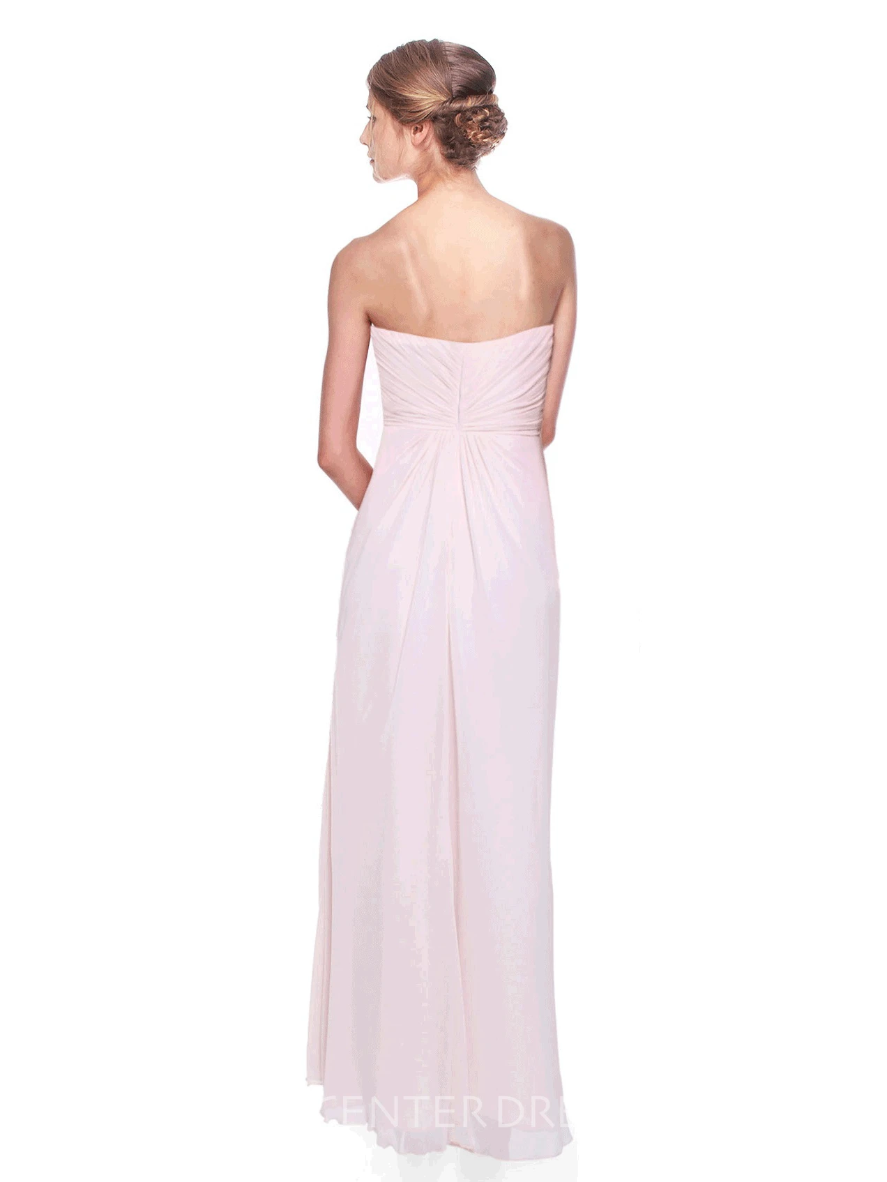 Strapless Ruched Long Chiffon Bridesmaid Dress With Broach