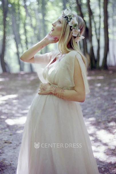 A-Line Court Train Short Sleeve Empire Maternity Spring Wedding Dress