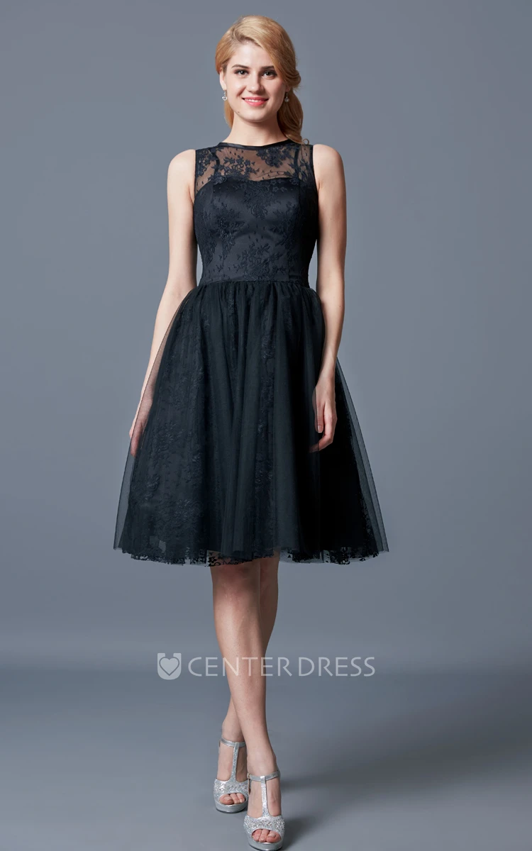 Illusion Neck Lace Knee Length Bridesmaid Dress