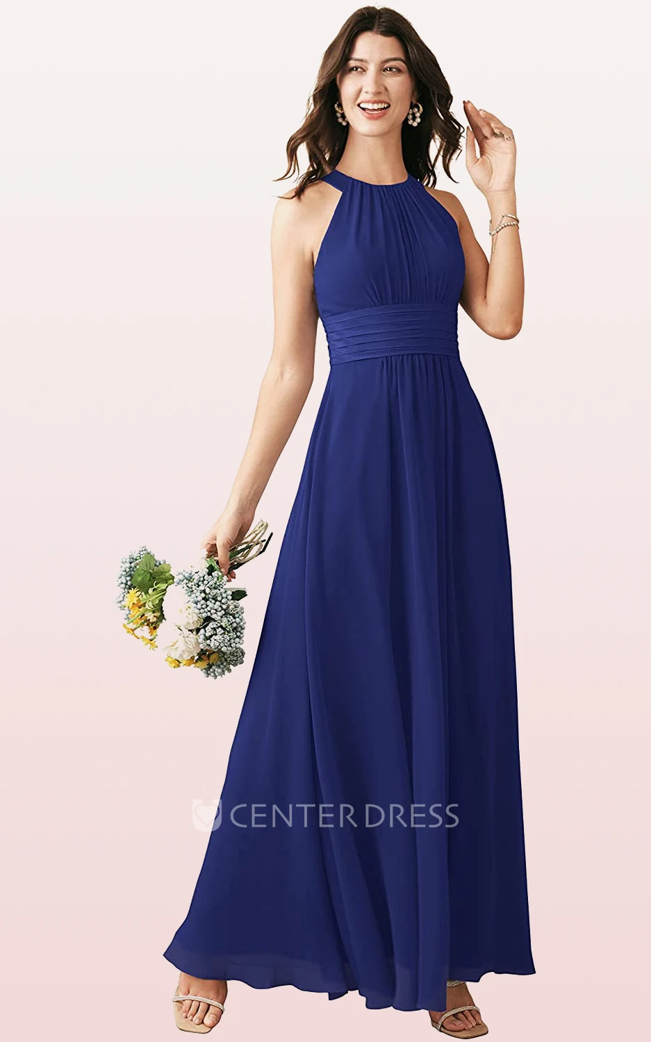 Modern Chiffon Ankle-length Halter A Line Sleeveless Bridesmaid Dress With Ruching