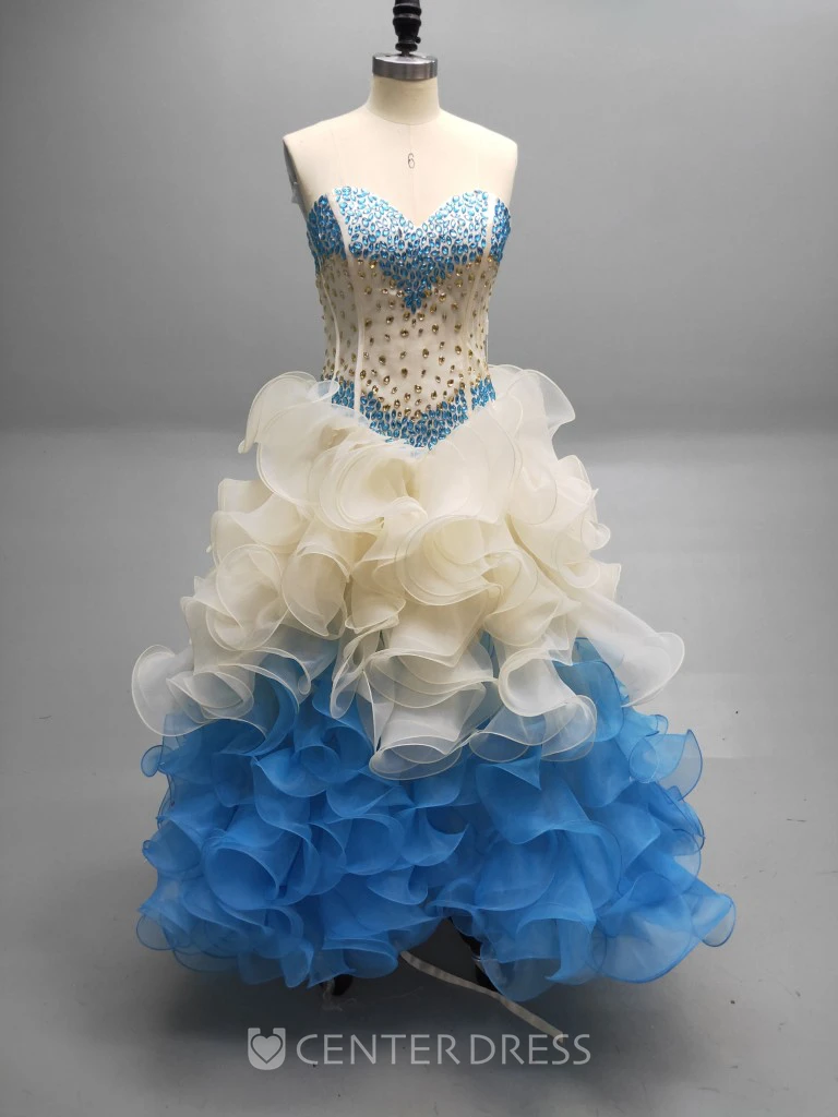 Sweetheart Ball Gown With Cascading Ruffles And A Matching Collar