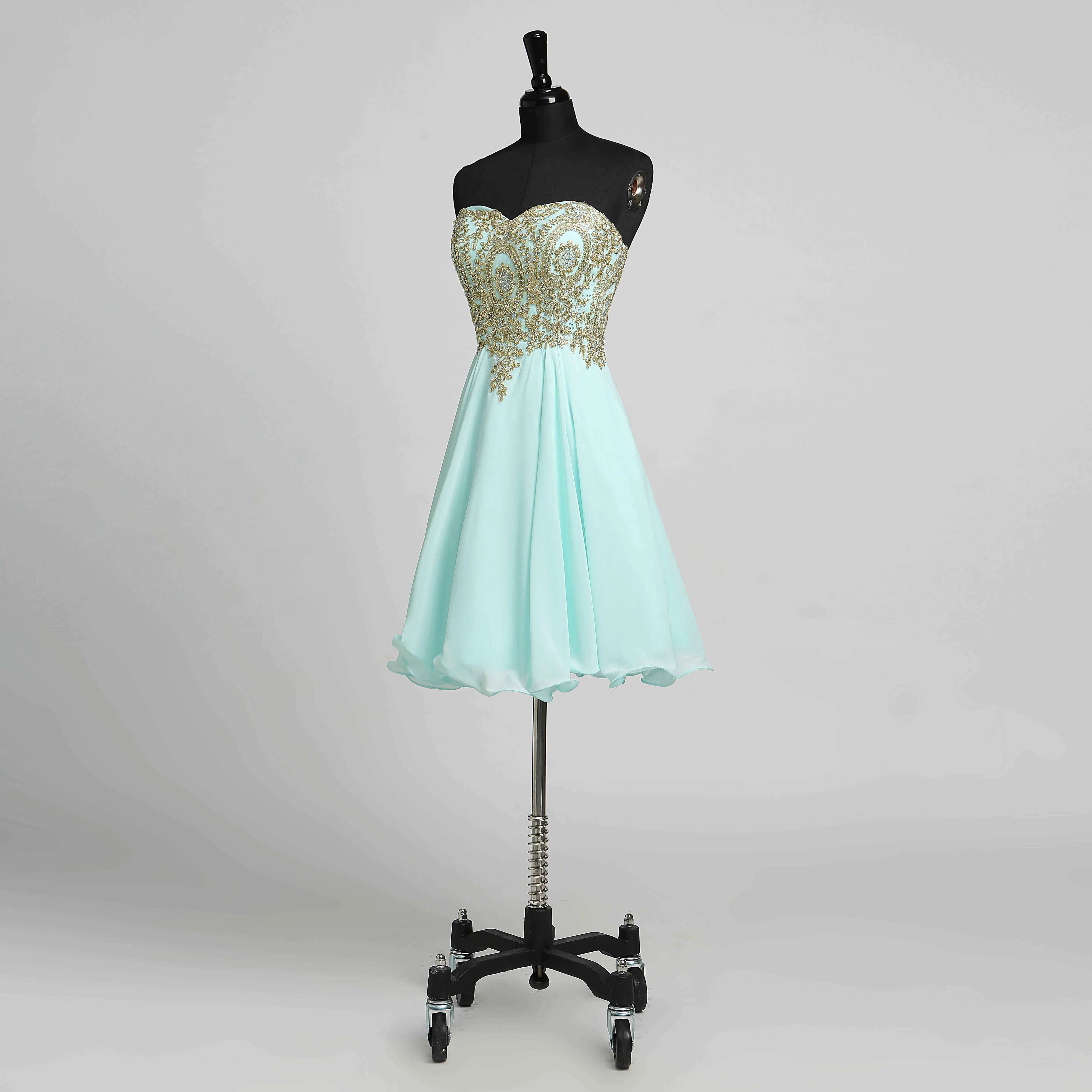 Chiffon Sheath Strapless Sweet heart Sexy Sleeveless Short Mini Open Back Zipper Dress with Beading Sequins