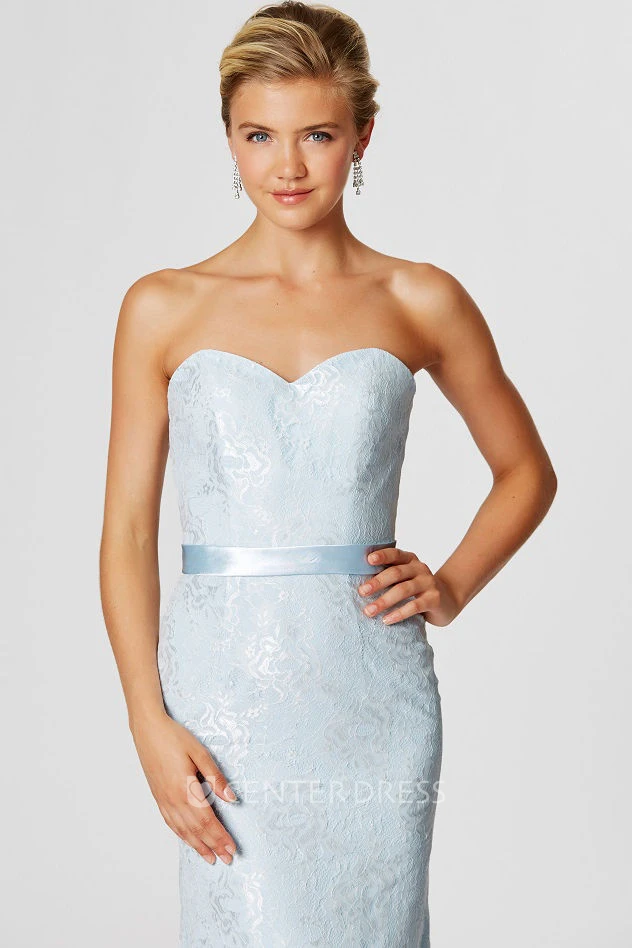 Sweetheart Ribboned Sleeveless Lace Bridesmaid Dress