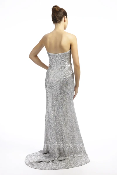Sheath Sweetheart Beaded Floor-Length Sleeveless Sequins Prom Dress