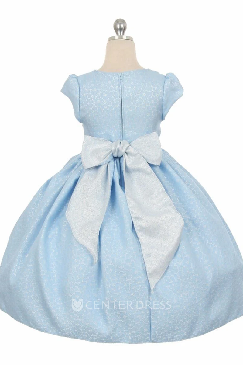 Tea-Length Floral Beaded Floral Flower Girl Dress With Sash
