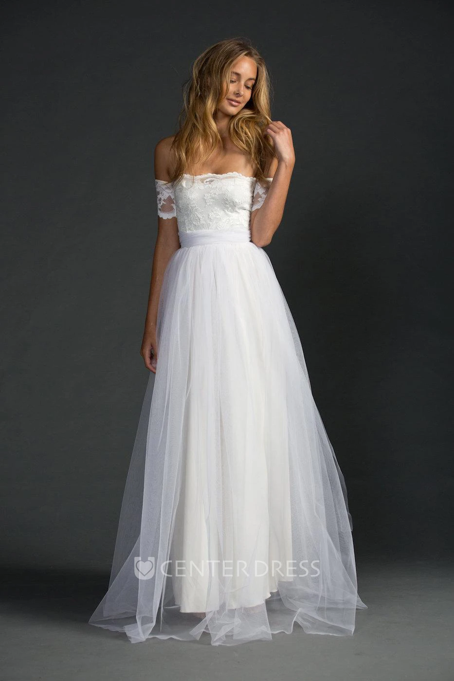 Grace Loves Strapless A-Line Tulle Dress With Lace Bodice and Sleeves