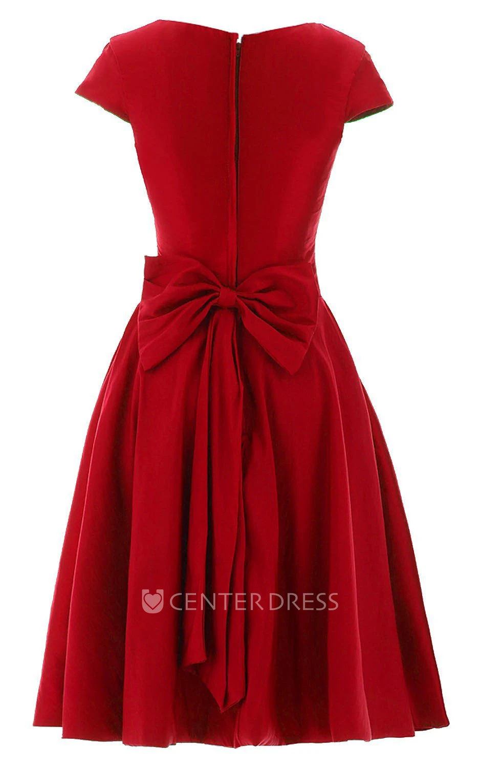 Short Sleeve Knee-length Pleated Chiffon Dress With Bowknot
