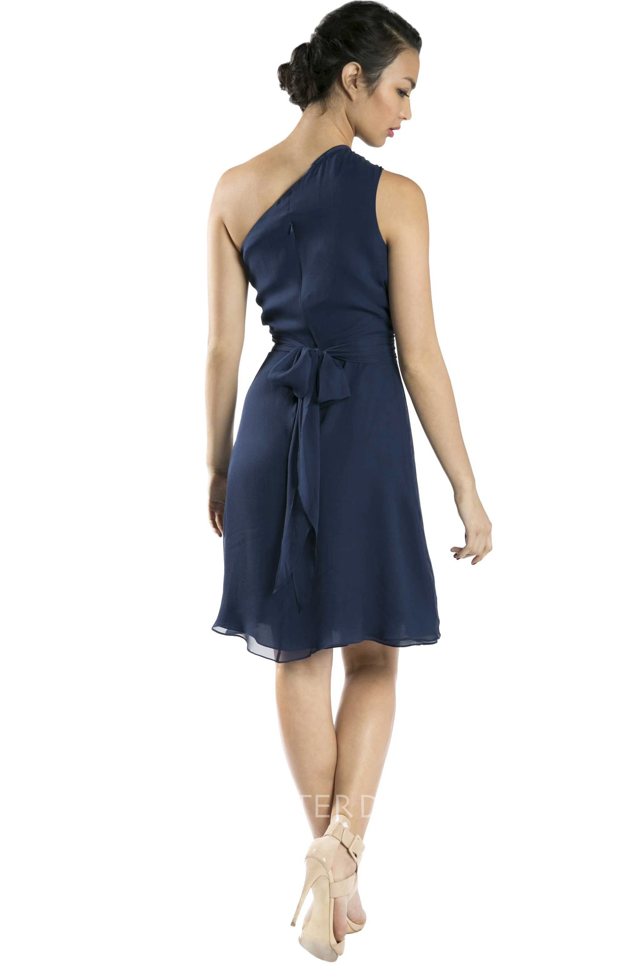 Knee-Length Sleeveless One-Shoulder Bowed Chiffon Muti-Color Convertible Bridesmaid Dress