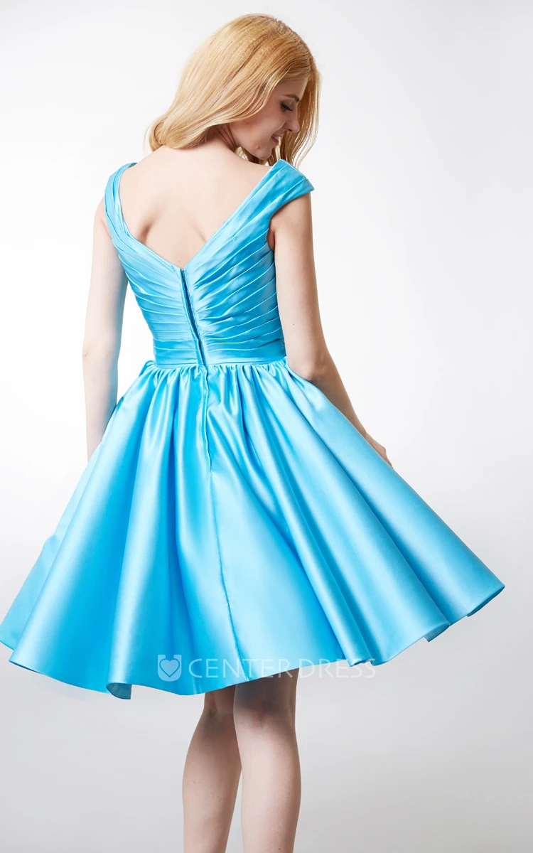 Cap-sleeved V Neck Satin Bridesmaid  Dress