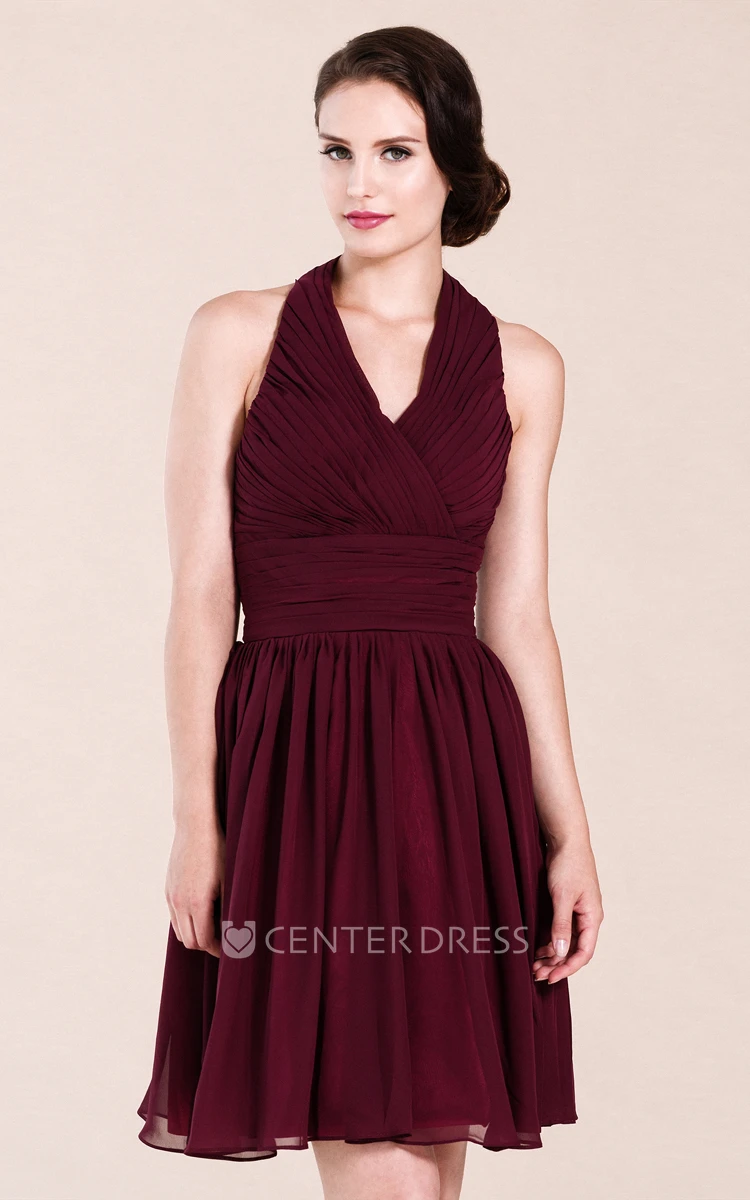 Halter Empire Knee-length Bridesmaid Dress