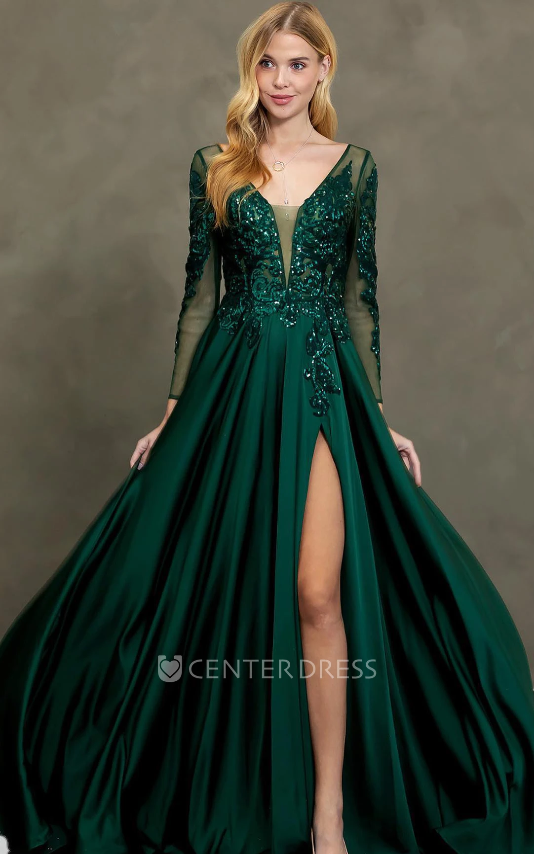 Beach Plunging Neckline A-Line Sequins Simple Prom Dress With Deep-V Back