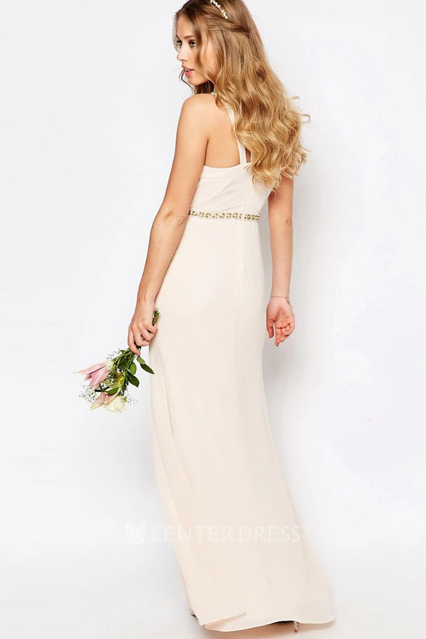 Sleeveless Split-Front V-Neck Chiffon Bridesmaid Dress