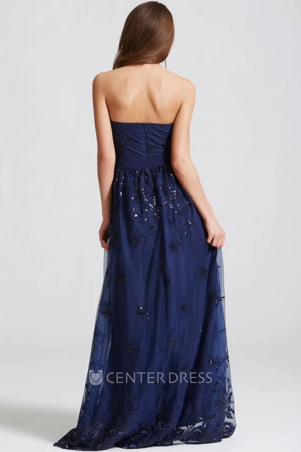 Strapless Appliqued Chiffon Bridesmaid Dress With Beading
