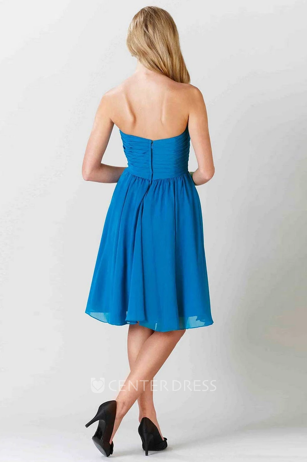 Knee-Length Criss-Cross Sleeveless Sweetheart Chiffon Bridesmaid Dress