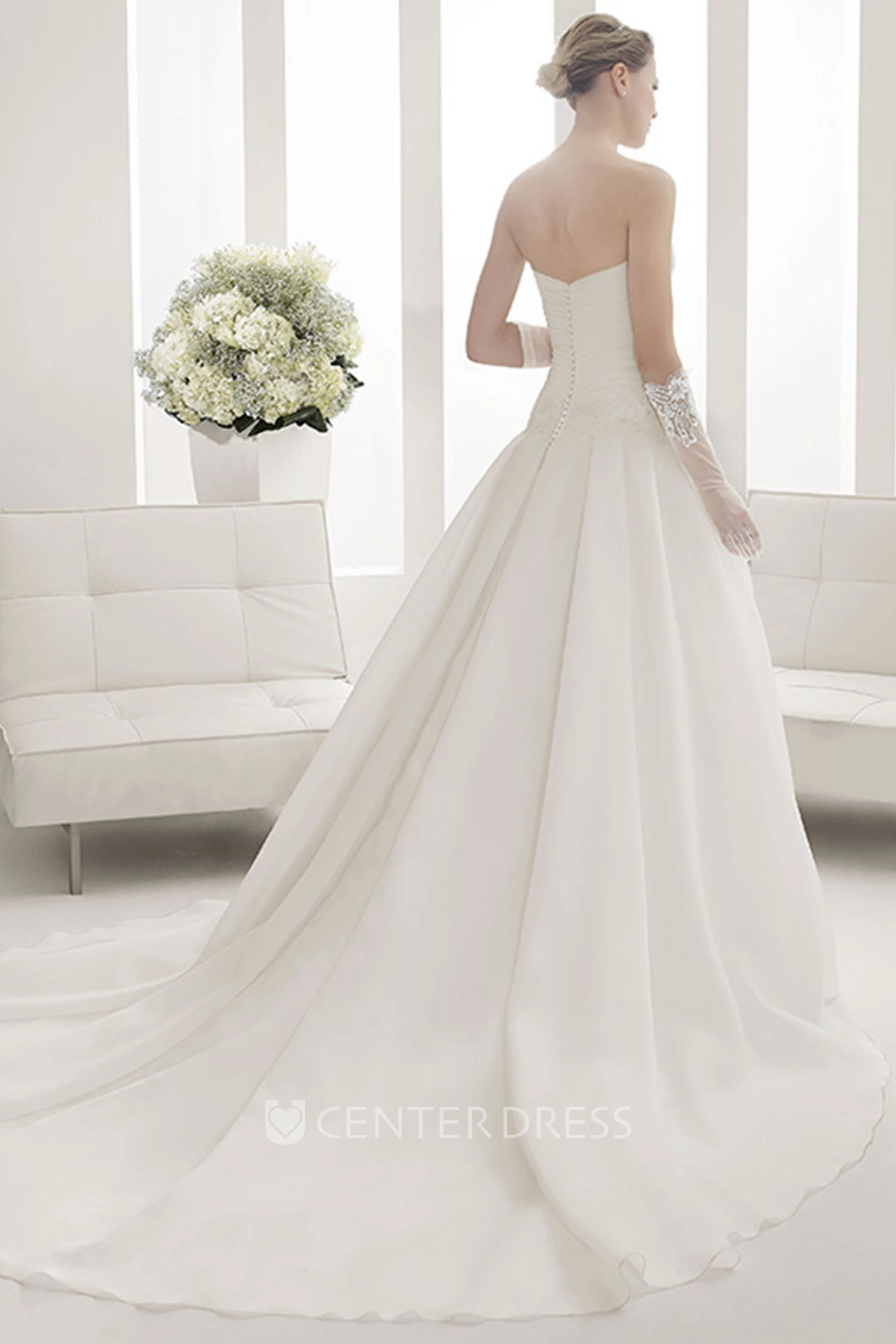 Criss-cross Sweetheart Top Lace Drop Waist Taffeta Wedding Gown