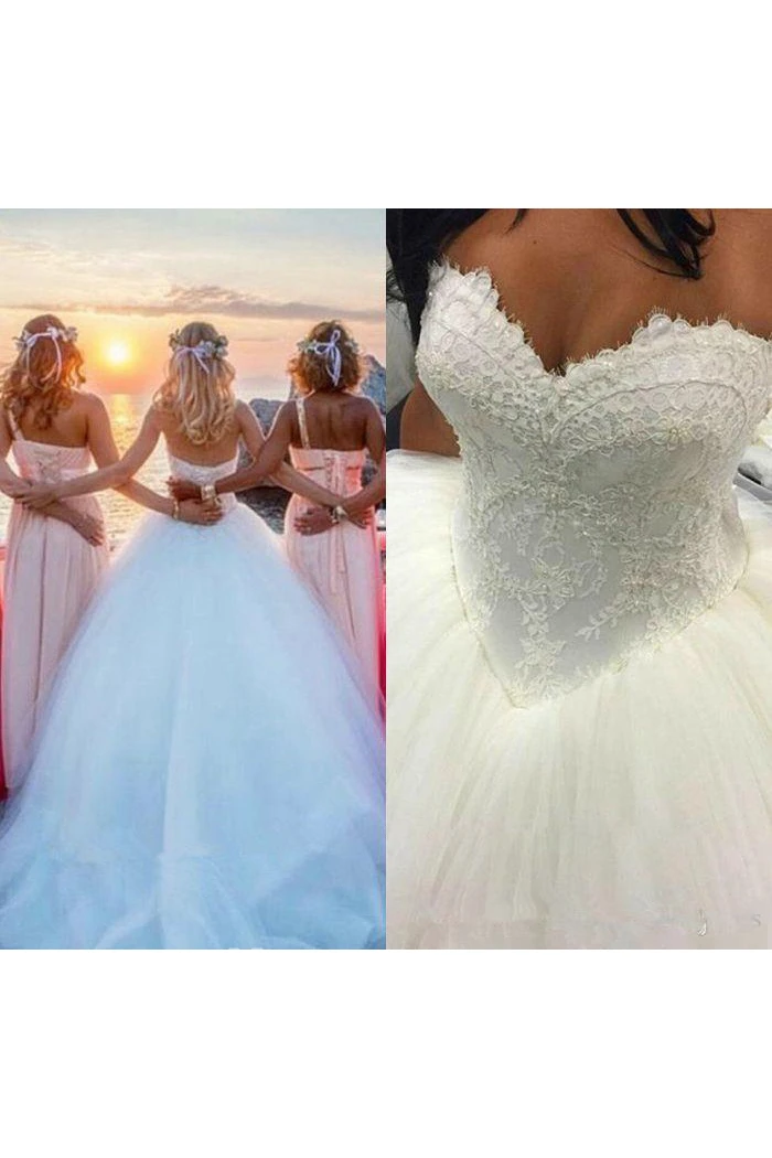 Ball Gown Sweetheart Lace Tulle Lace-up Corset Back Wedding Dress