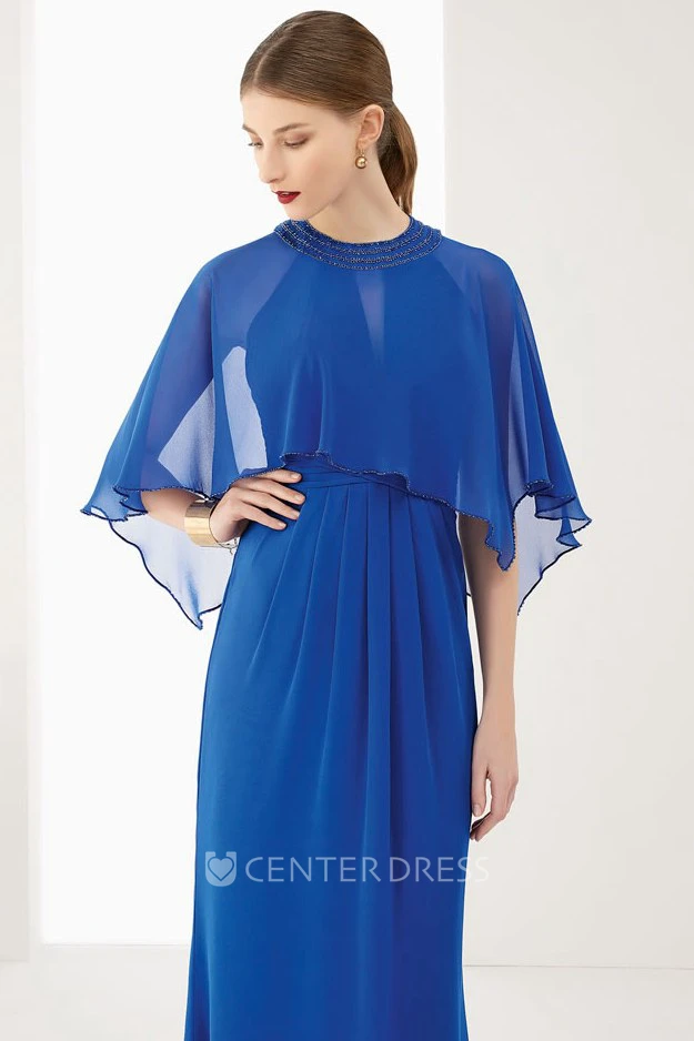 High Neck Chiffon Long Prom Dress With Keyholes And Removable Wrap Top
