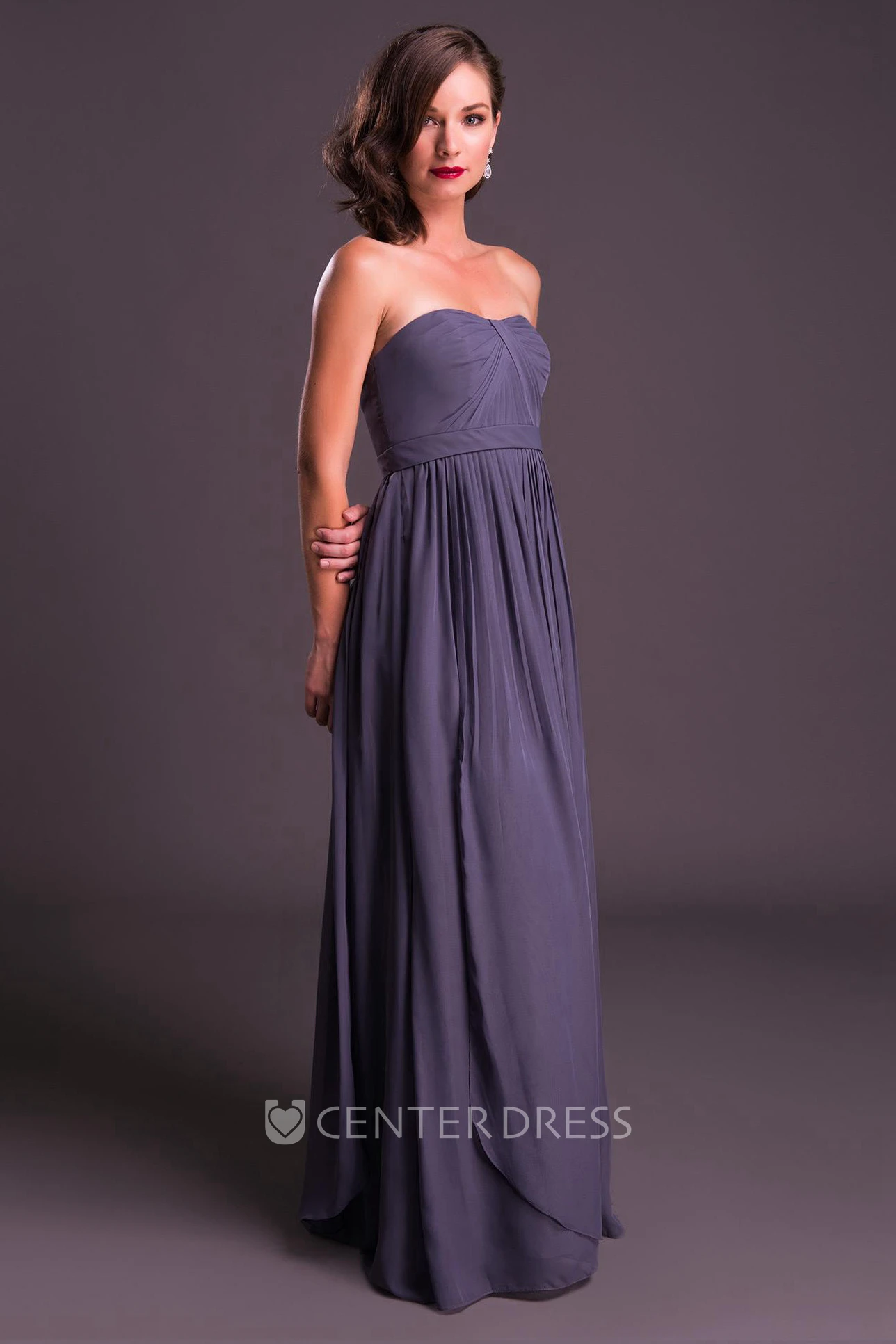 Strapless Ruched Chiffon Bridesmaid Dress With Pleats