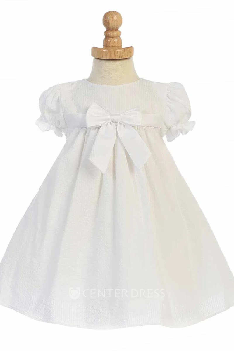 Tea-Length Cap-Sleeve Tiered Flower Girl Dress With Split