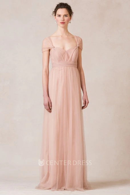 Sleeveless Criss-Cross Sweetheart Tulle Bridesmaid Dress With Straps