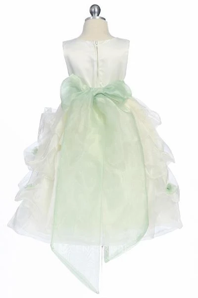 Tea-Length Ruched Organza&Satin Flower Girl Dress