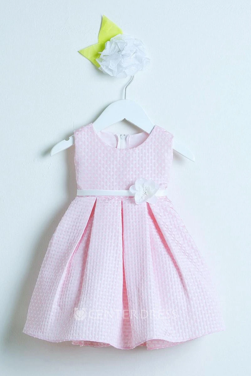 Knee-Length Floral Floral Sequins&Satin Flower Girl Dress With Sash