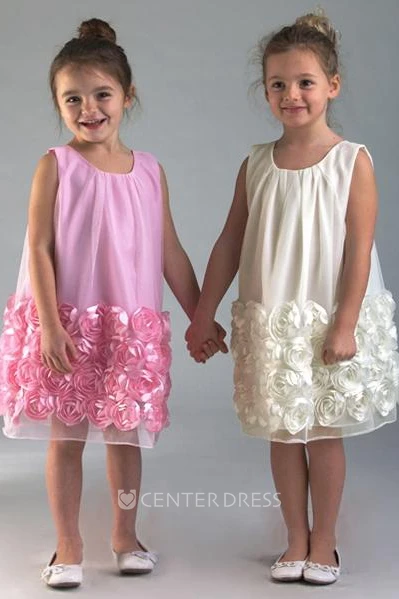Knee-Length Floral Floral Tulle&Satin Flower Girl Dress