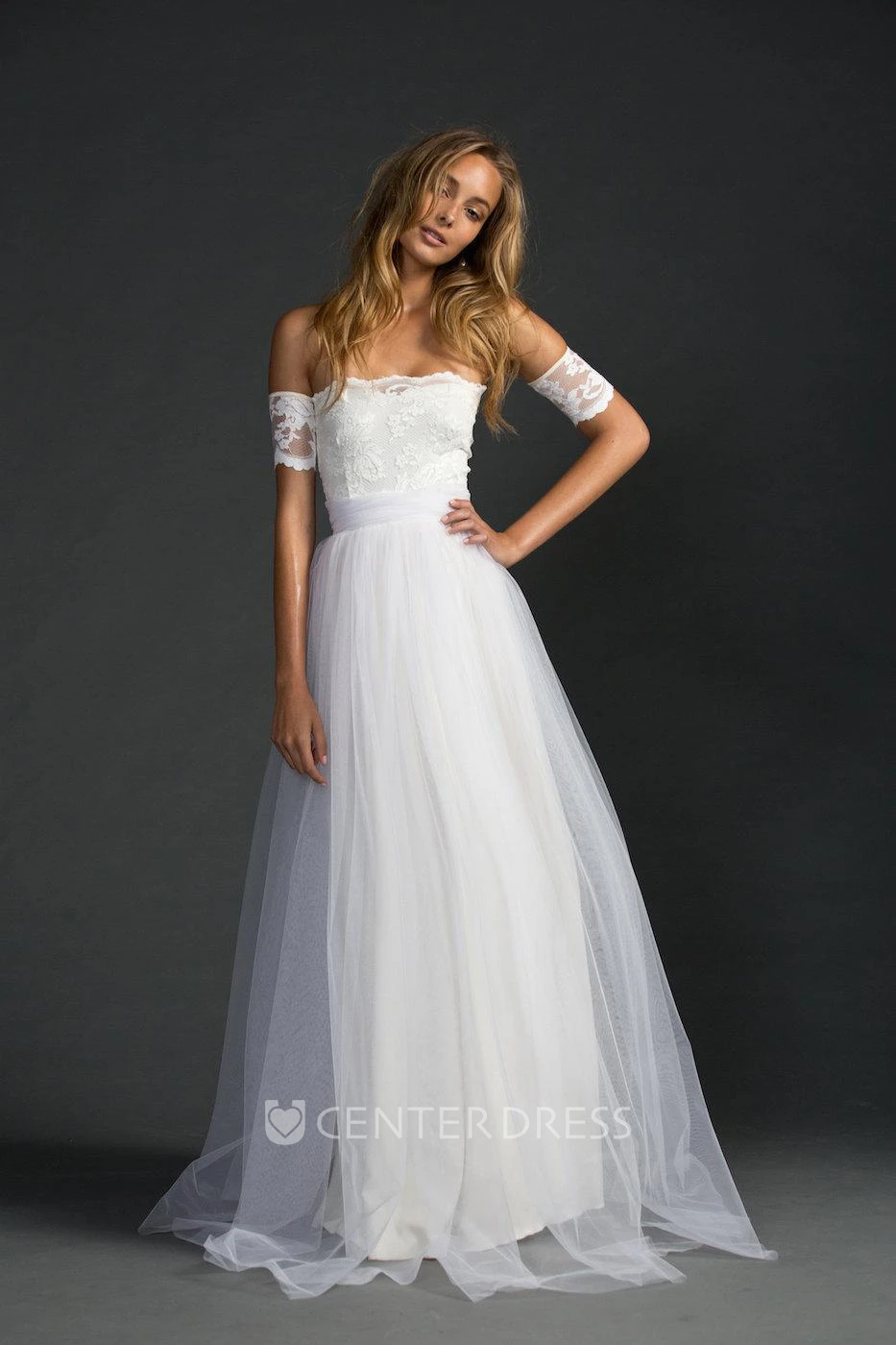 Grace Loves Strapless A-Line Tulle Dress With Lace Bodice and Sleeves