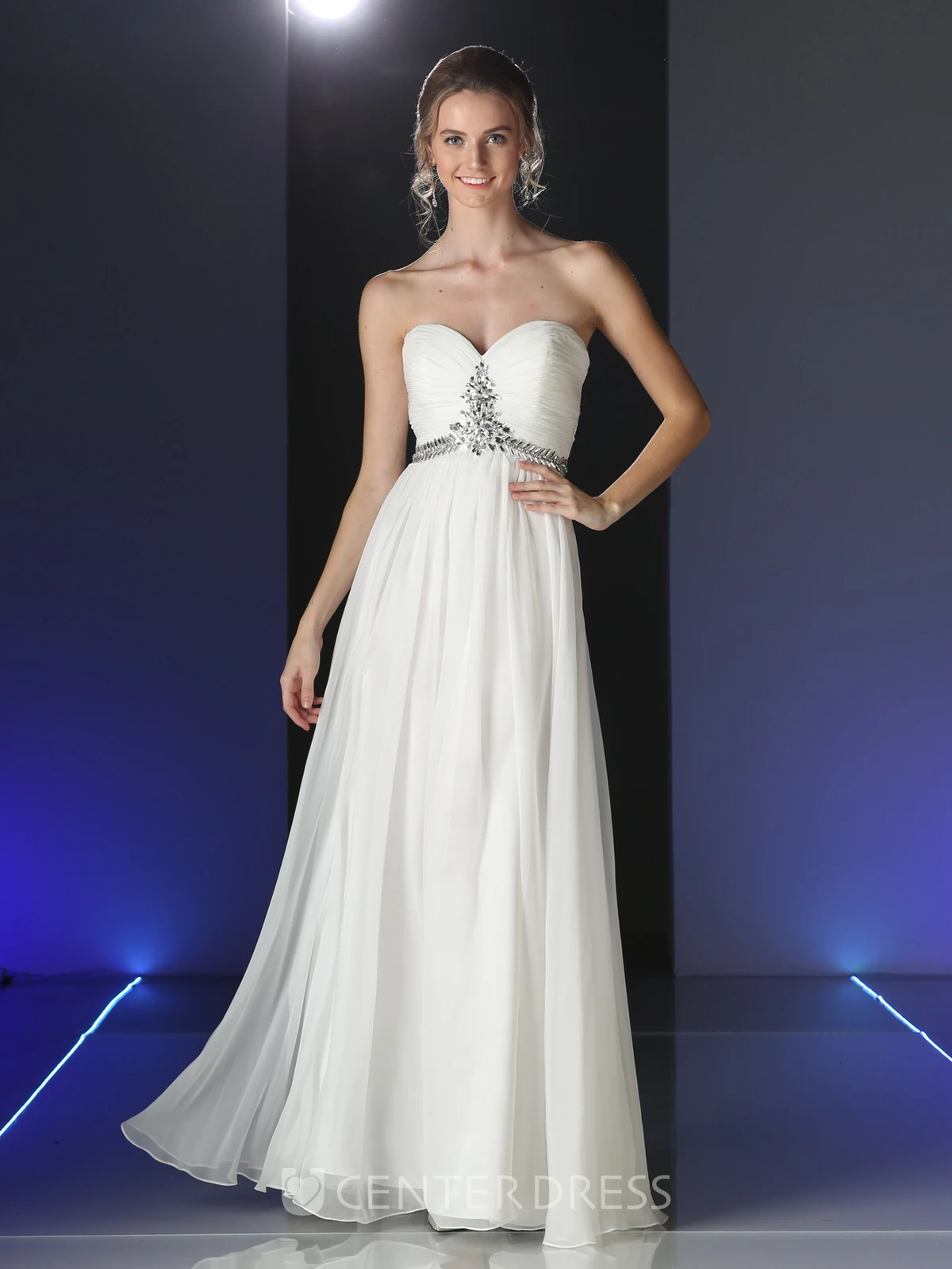 A-Line Sweetheart Sleeveless Chiffon Backless Dress With Ruching And Beading