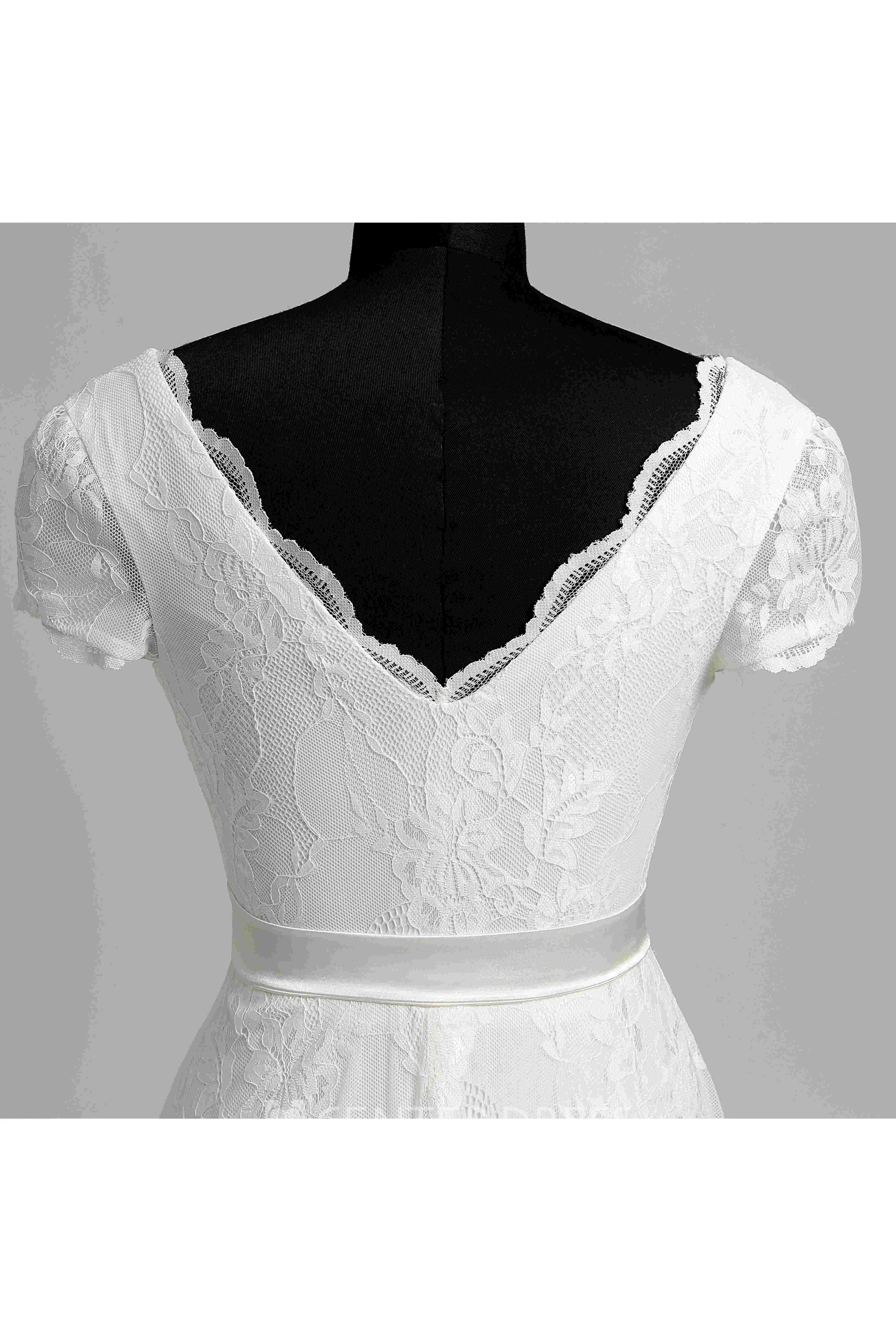 A Line Garden Floor-length Bow Sash Ribbon Lace Warm Wedding Dress