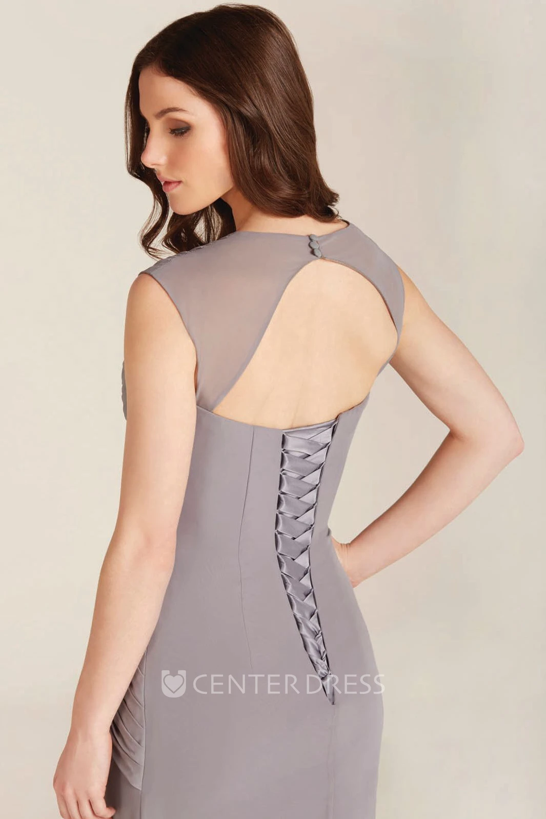 Sheath Cap-Sleeve Criss-Cross Floor-Length Chiffon Bridesmaid Dress