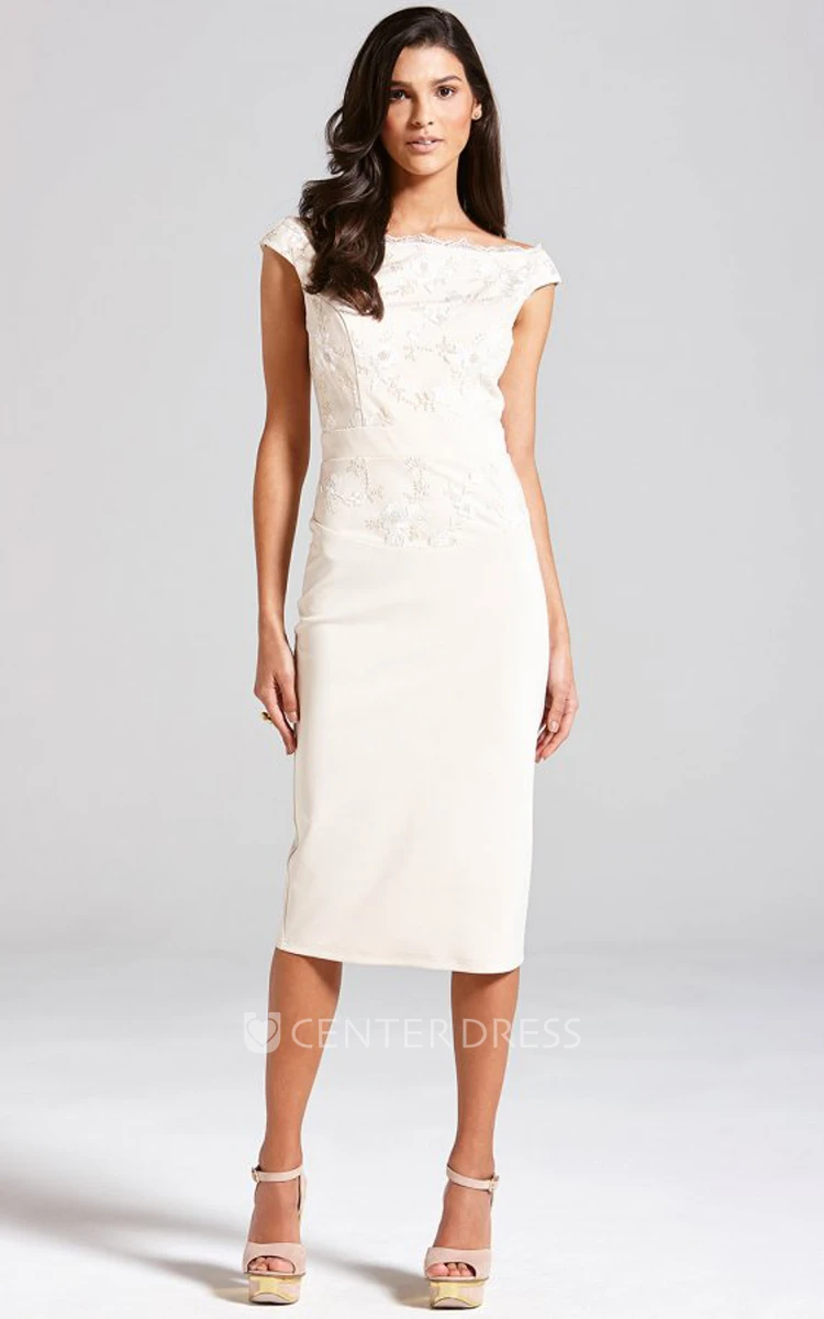 Cap-Sleeved Magnificent Sheath With Lace Bodice