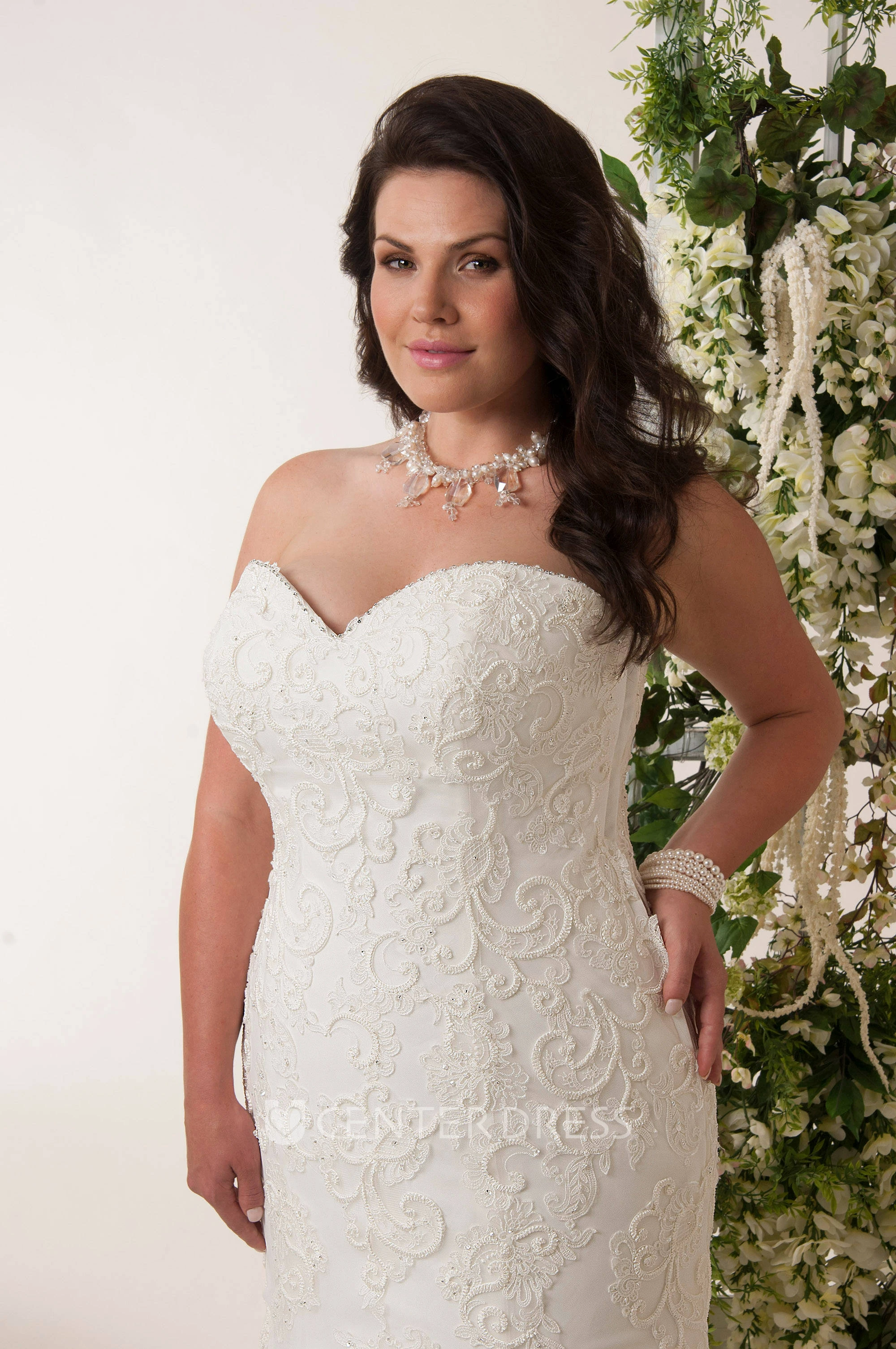 Mermaid Sweetheart Lace Plus Size Wedding Dress With Lace Up