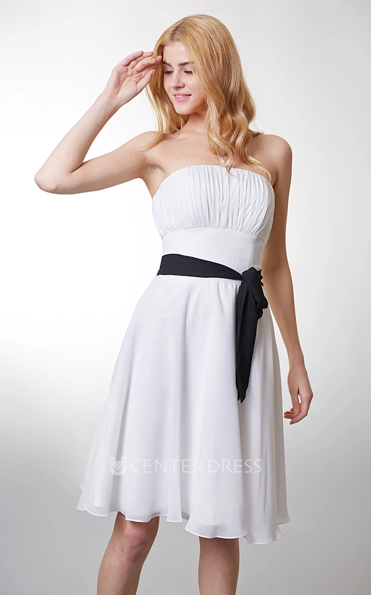 Strapless Empire Chiffon Short Bridesmaid Dress With Bow