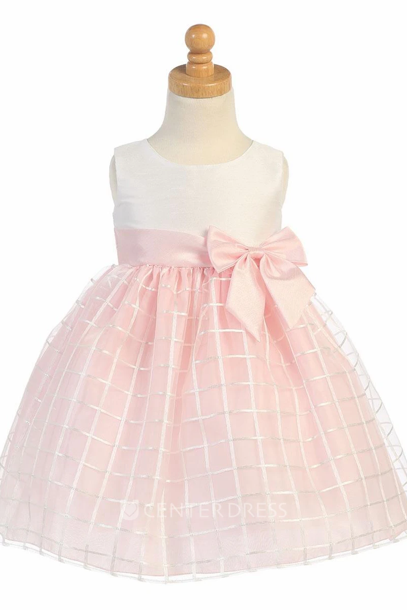 Tea-Length Sleeveless Bowed Organza Flower Girl Dress