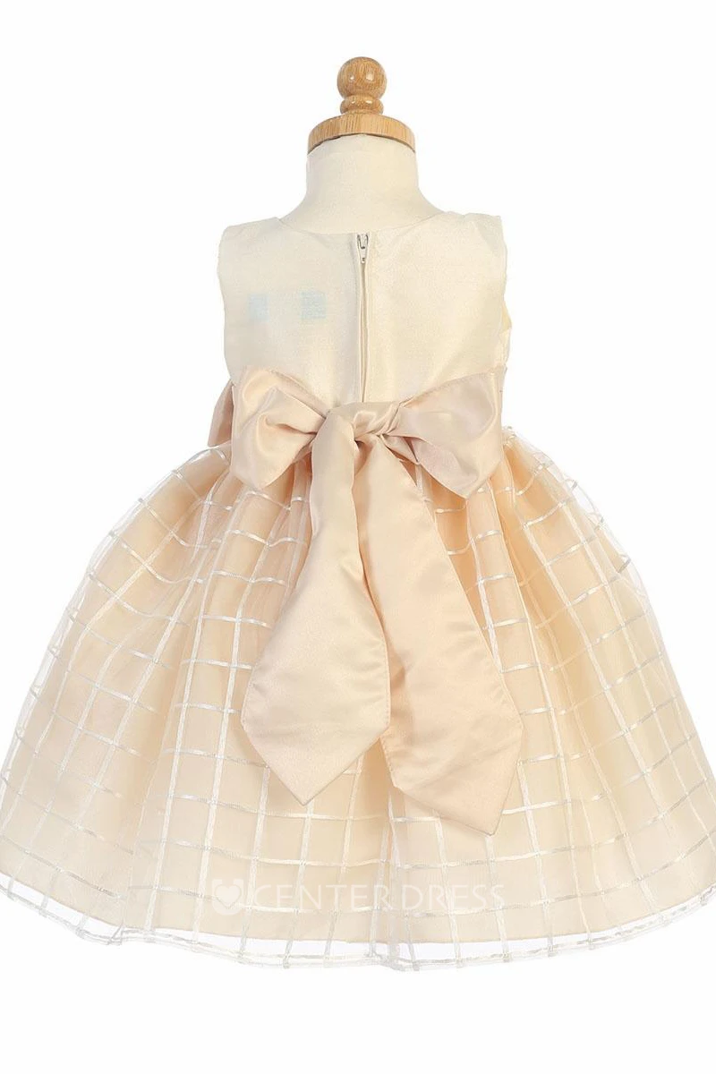 Tea-Length Sleeveless Bowed Organza Flower Girl Dress