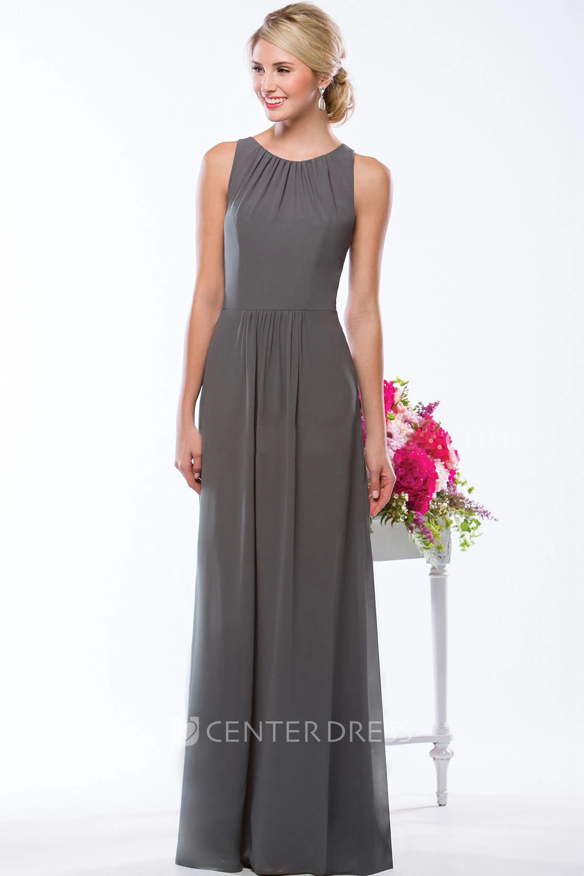 Sleeveless A-Line Floor-Length Gown With Keyhole Back