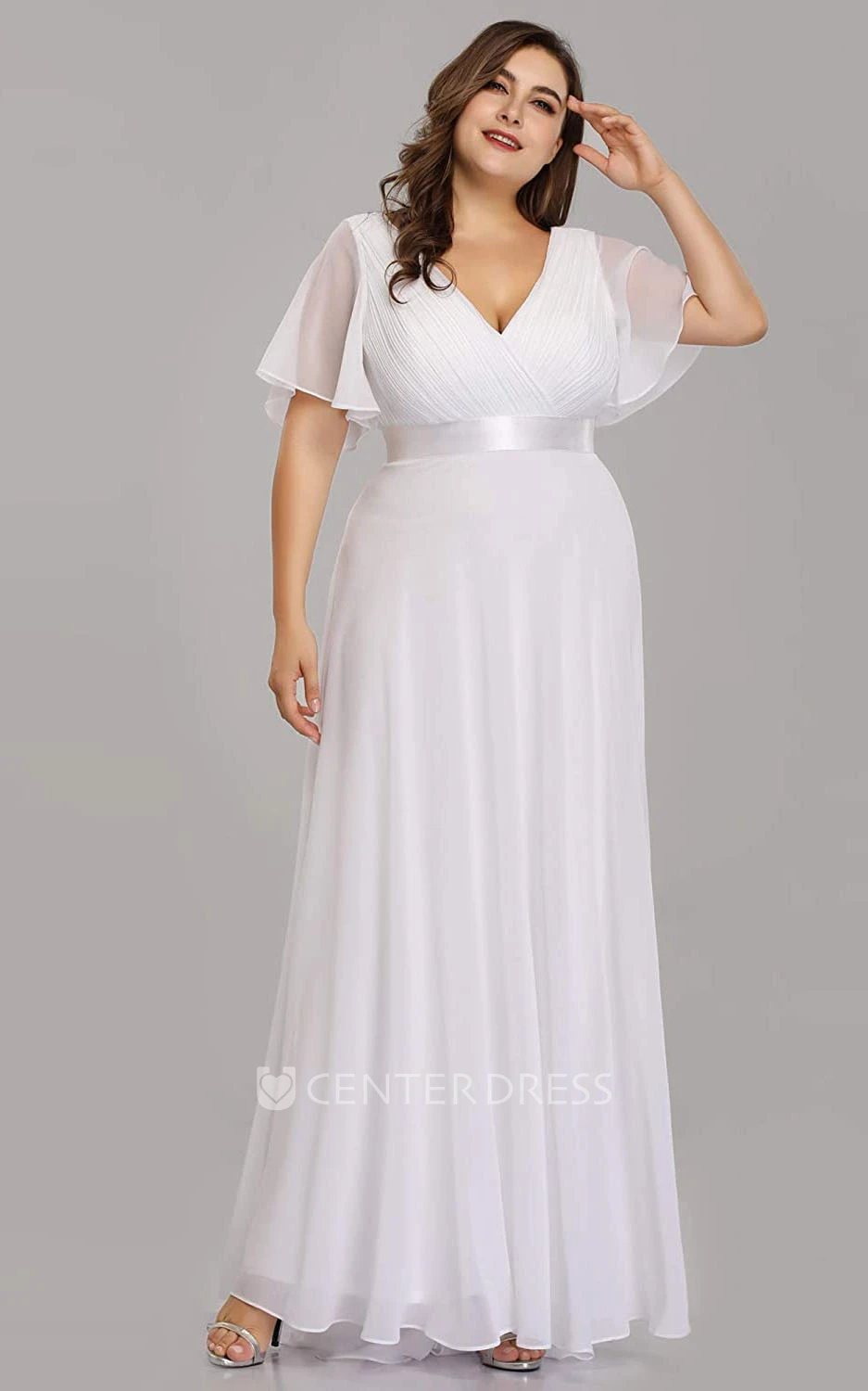 Casual Half Sleeve Chiffon V-neck A Line Mother Dress With Criss Cross and Ruching