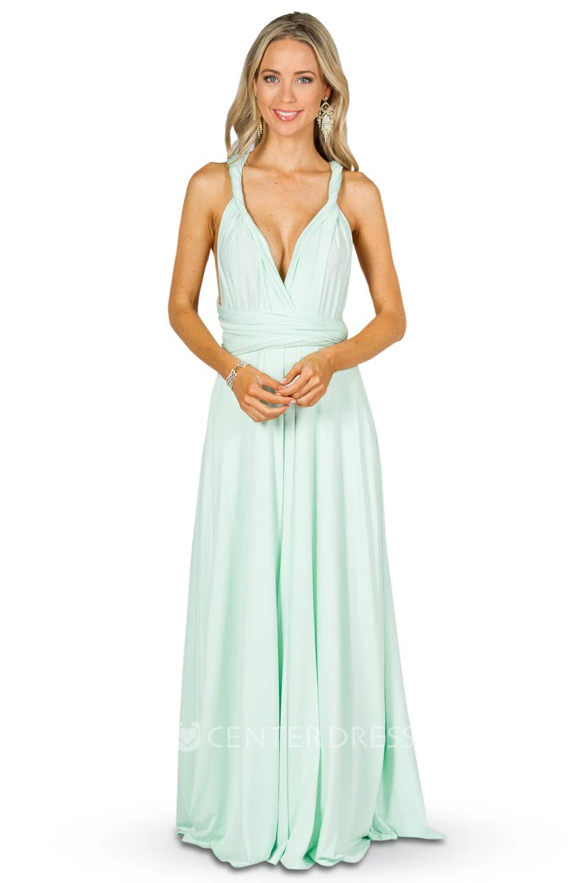 Strapped Sleeveless Ruched Chiffon Convertible Bridesmaid Dress
