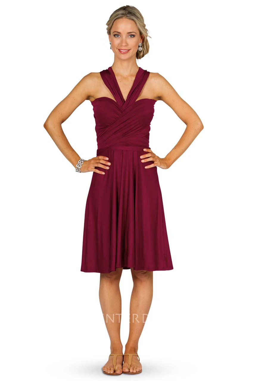 Knee-Length Sleeveless Criss-Cross Strapped Chiffon Convertible Bridesmaid Dress